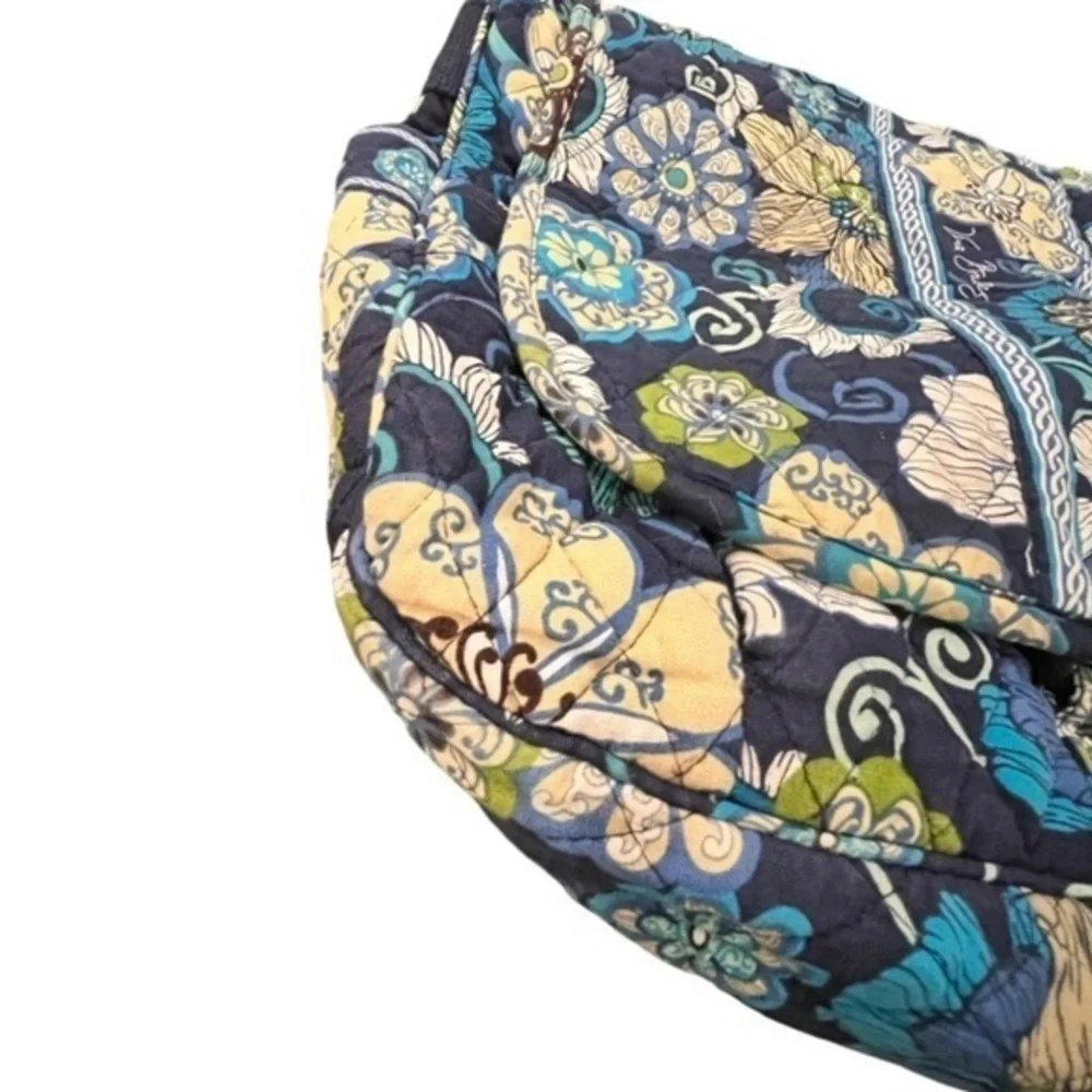 Vera Bradley Blue Messenger Bag Floral Lindsey Laptop Briefcase Book Bag 14x10x4